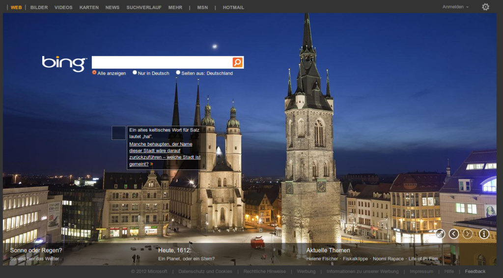 Suchmaschine bing ehrt Halle